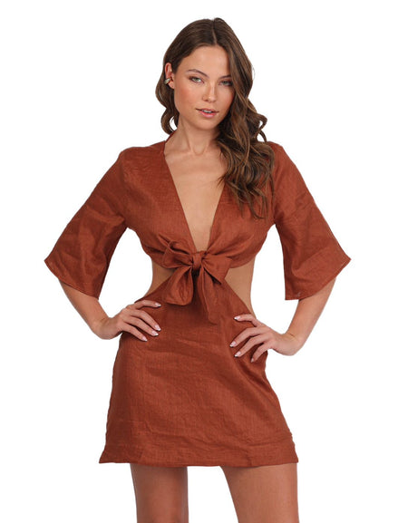 BRONZED LINEN DRESS almaMia USA